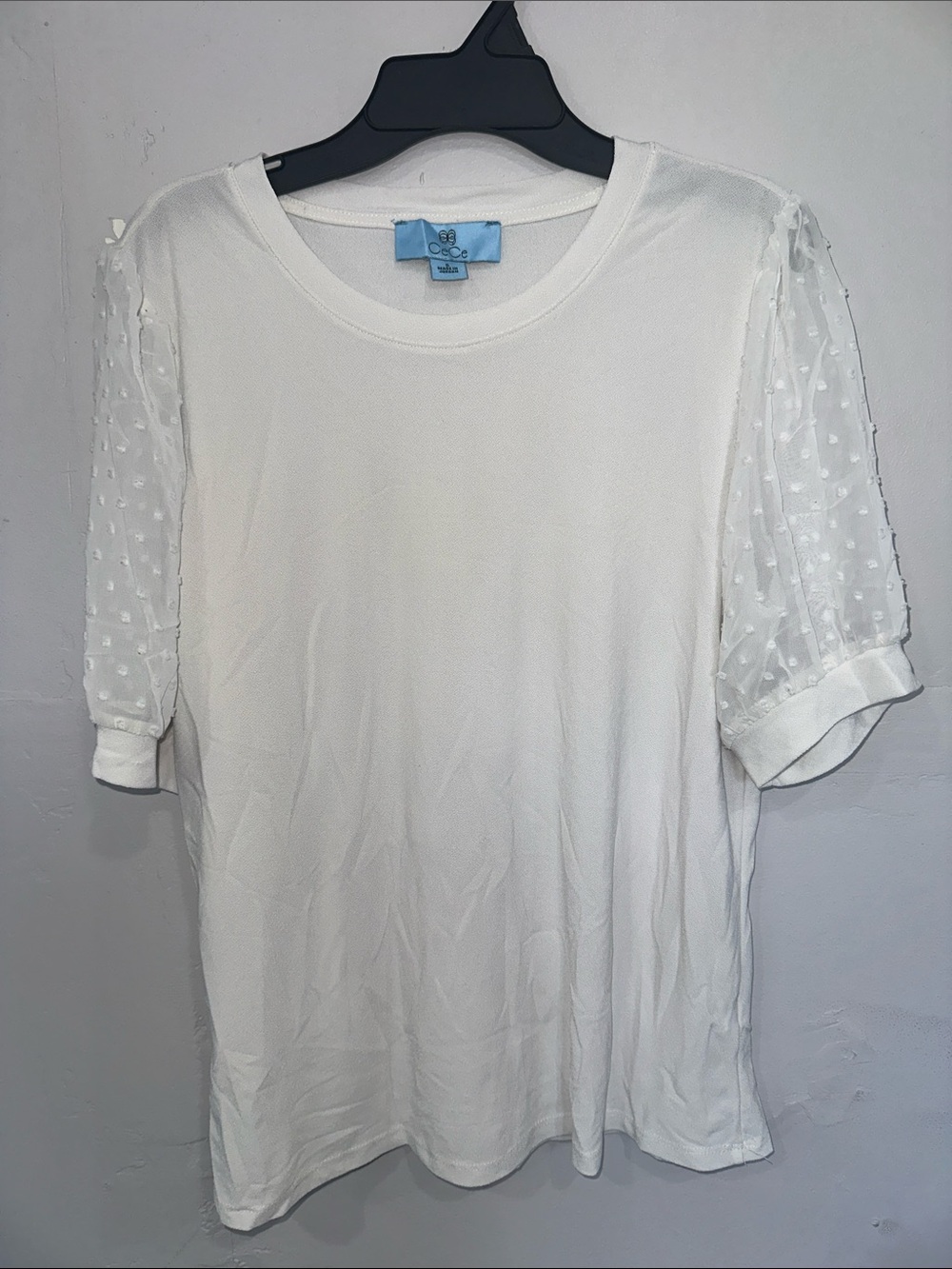 CeCe White Swiss Dot Puff Sleeve Tee